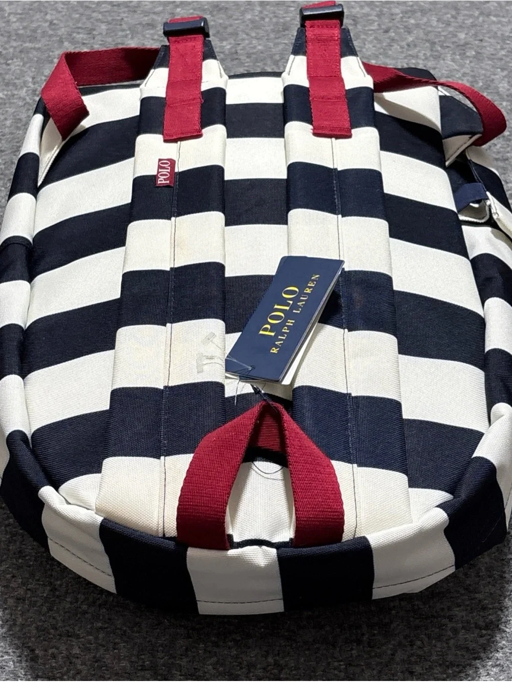 Polo Ralph Lauren Bear Football Navy White Striped Backpack Laptop Sleeve